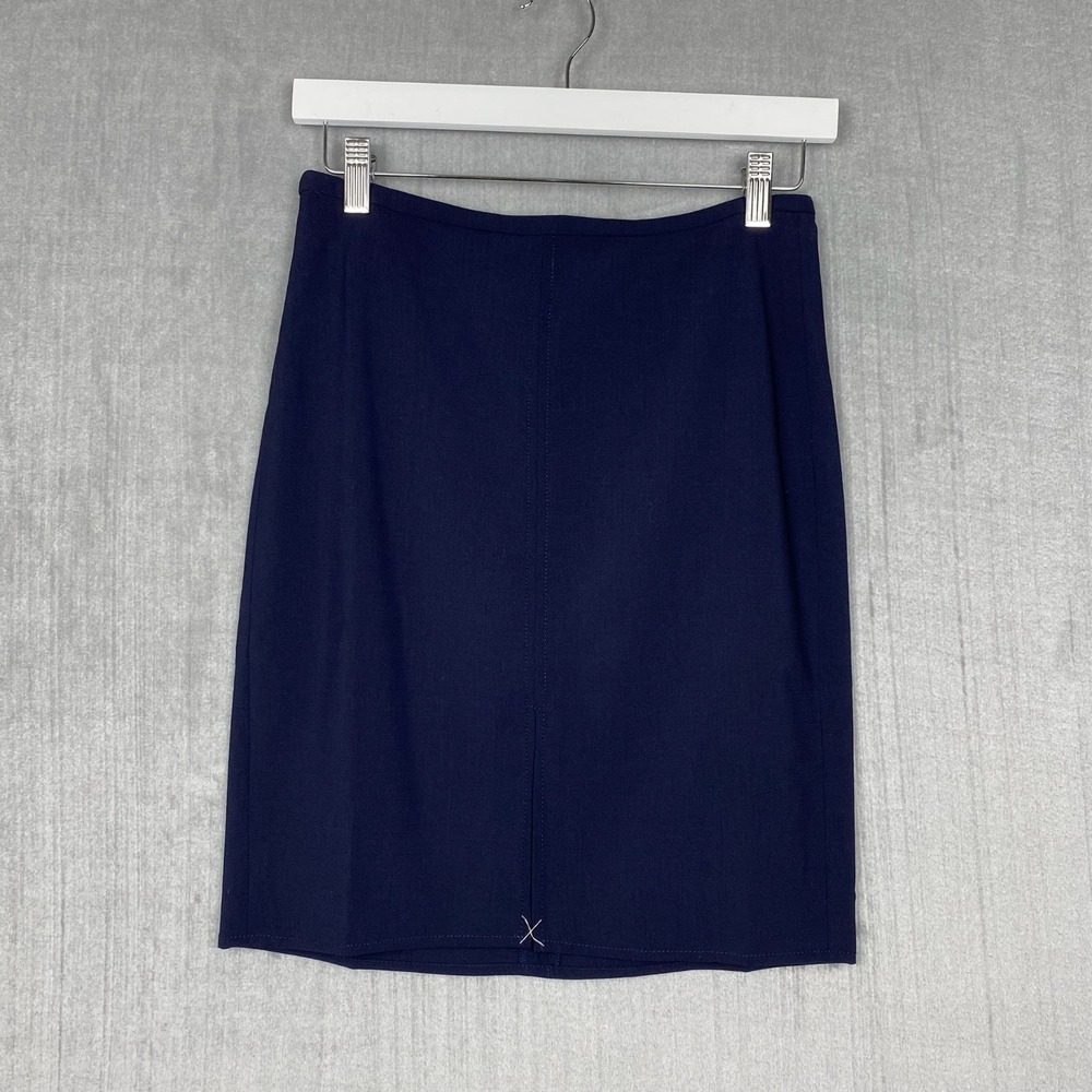 J Crew Pencil Skirt Womens 2P Italian Wool Navy Blue Front‎ Slit Preppy Academia